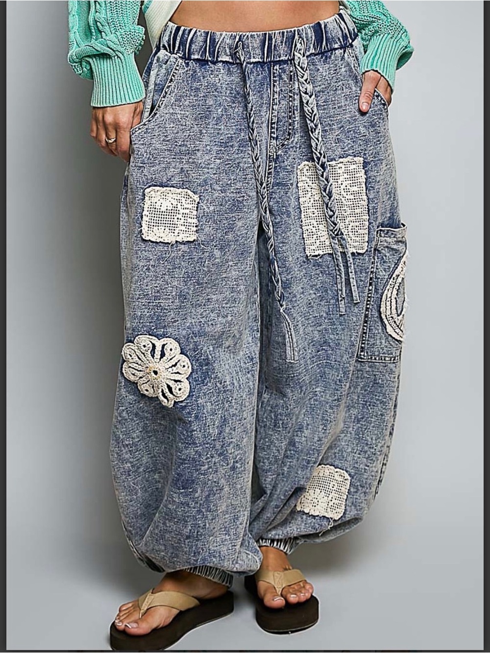 POL High rise French terry fabric/twill. Denim